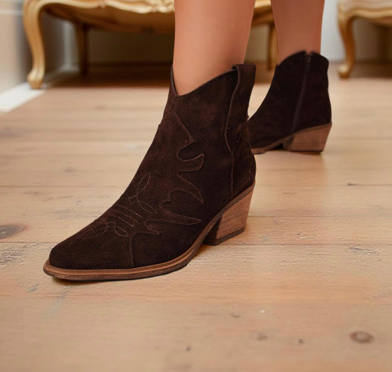 Botín Teresa Chocolate Cuero