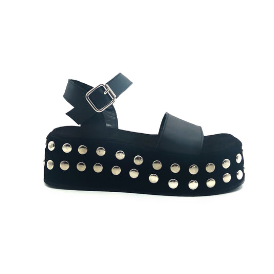 Sandalias Eloisa Cuero Negro Tachas