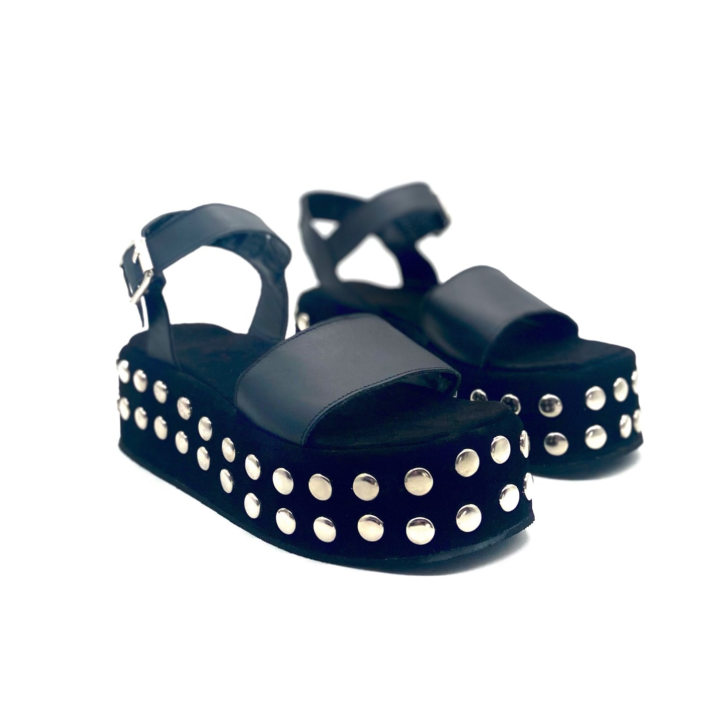 Sandalias Eloisa Cuero Negro Tachas