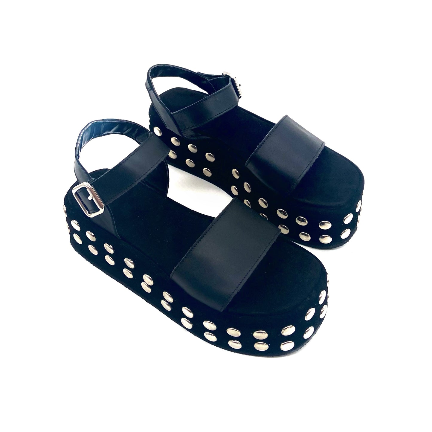 Sandalias Eloisa Cuero Negro Tachas